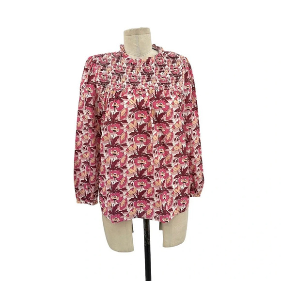 J. Crew‎ Smocked Button-Back top Liberty Butterfield Poppy Organic Cotton Small - Picture 2 of 13